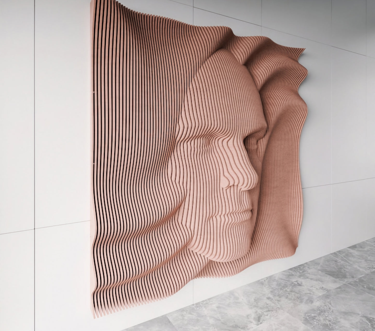 Escultura de pared con rostro humano en 3D